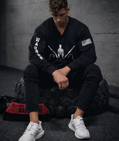 Schwarzes Gym Generation Warrior Sweatshirt Herren im Gym, kraftvolles Fitness Sweatshirt für Training und Streetwear