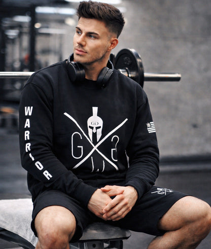 Schwarzes Gym Generation Warrior Sweatshirt für Herren beim Krafttraining im Gym, Fitness Sweatshirt mit Logo