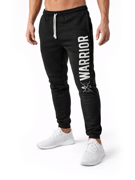 Schwarze Gym Generation Herren Trainingshose mit Warrior Print, sportlicher Passform und elastischem Bund für Fitness, Gym und Krafttraining