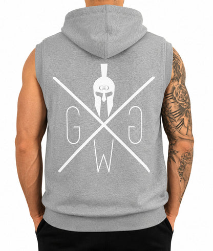 Gym Kapuzenpullover ohne Ärmel Herren Grau von hinten, cleaner Rücken ohne Print mit geripptem Saum
