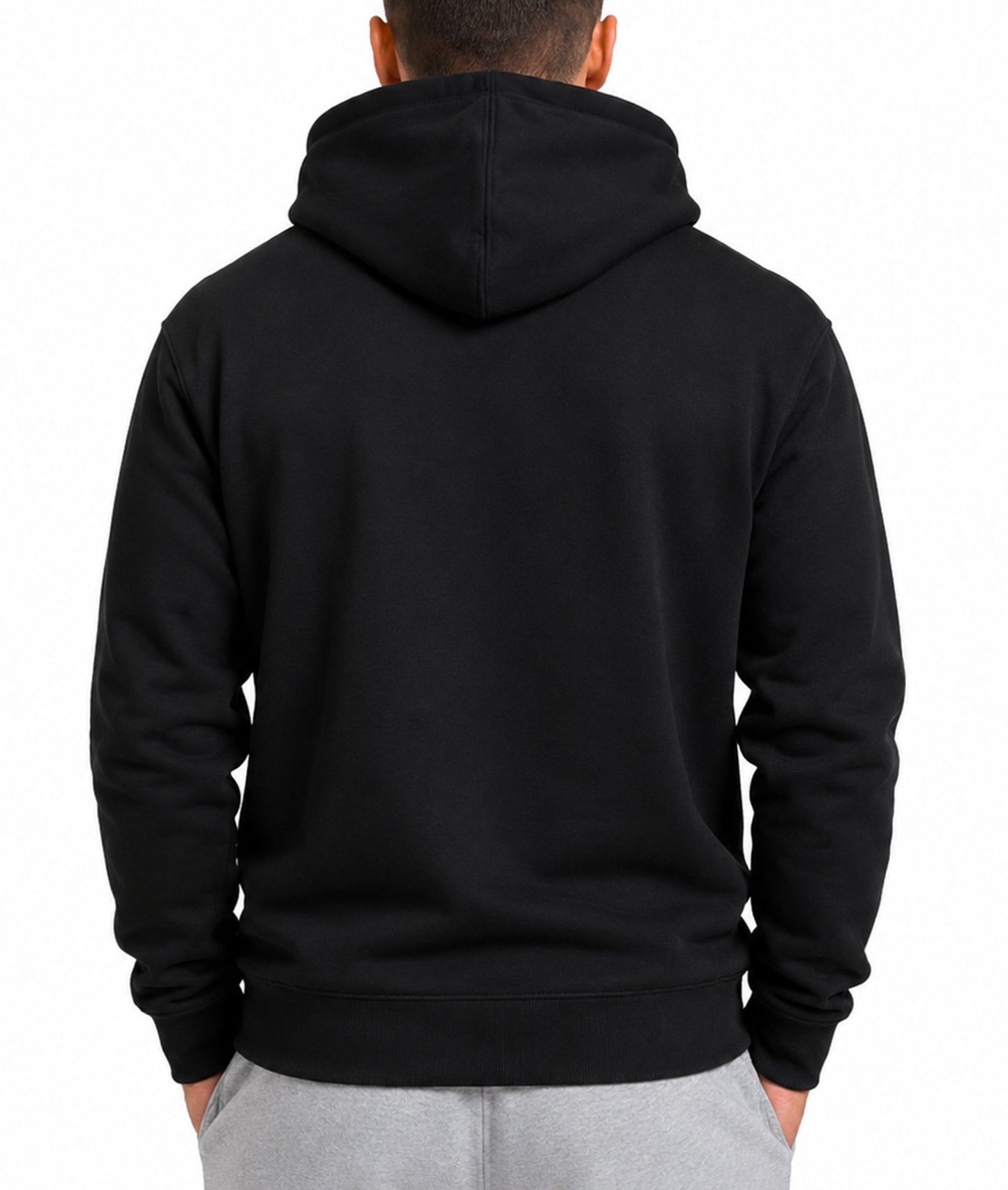 Gym Warriors Hoodie Herren Schwarz Rückansicht mit Kapuze, schlicht und ohne Print