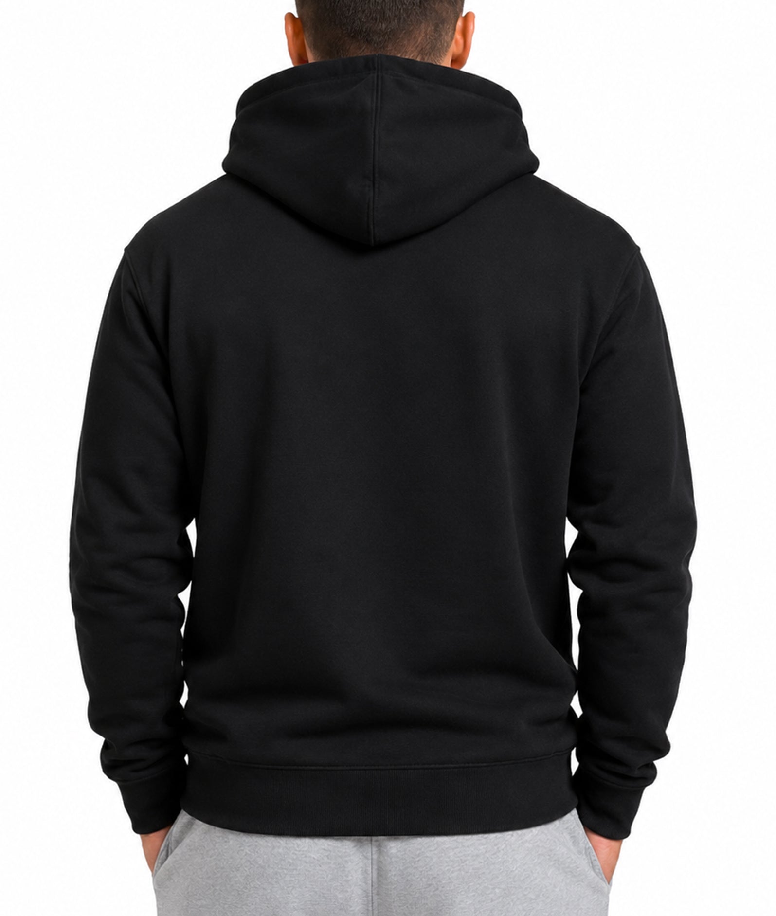 Gym Warriors Hoodie Herren Schwarz Rückansicht mit Kapuze, schlicht und ohne Print