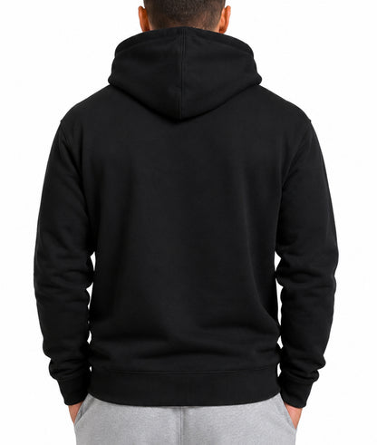 Gym Warriors Hoodie Herren Schwarz Rückansicht mit Kapuze, schlicht und ohne Print