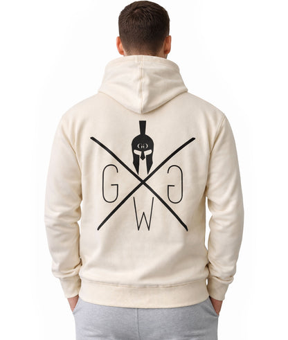 Off-White Gym Generation Herren Hoodie mit großem Rückenlogo, zentrierte Rückenansicht mit Fokus auf Print