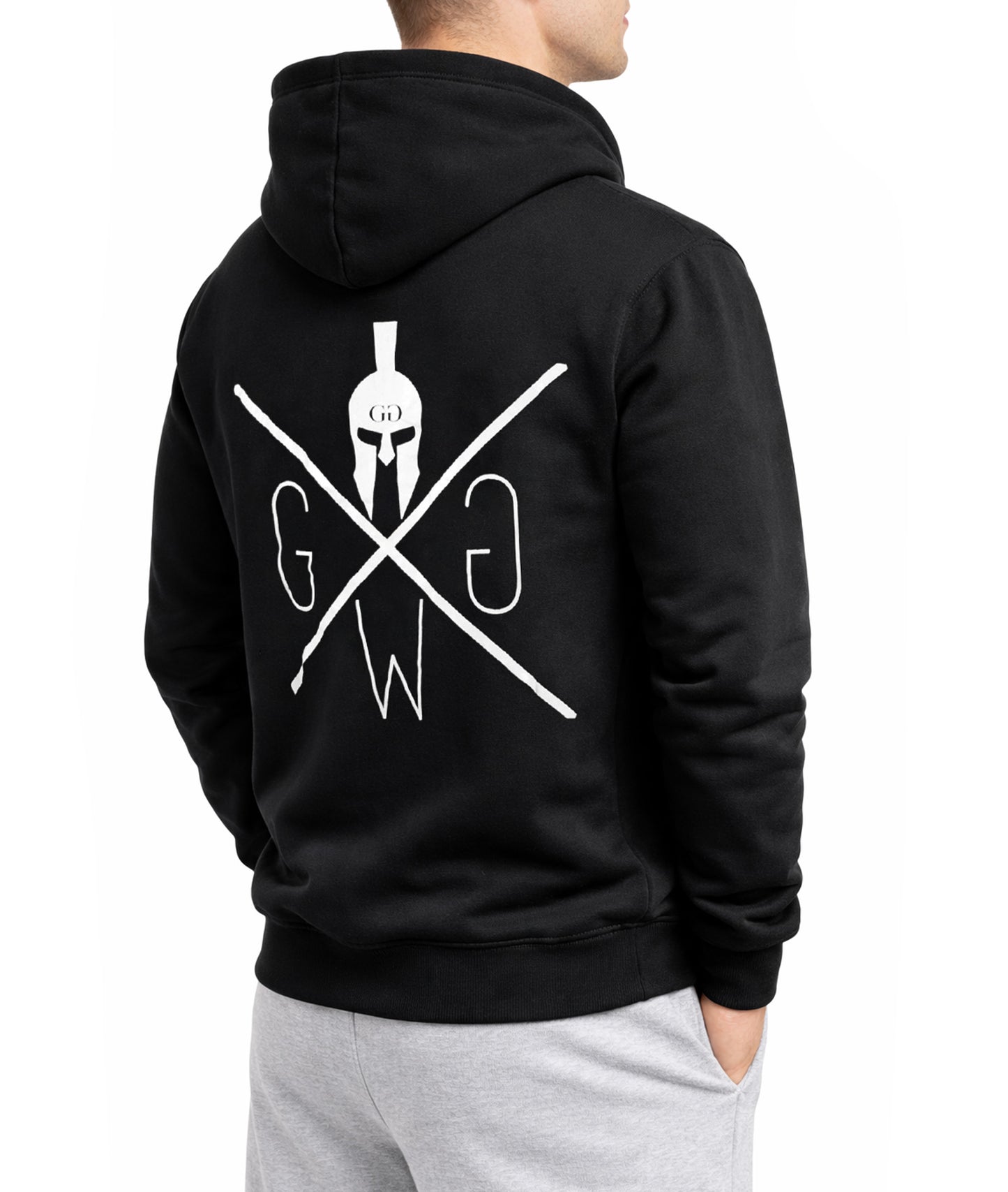 Schwarzer Gym Generation Herren Hoodie mit großem Rückenlogo, Rückansicht, Fitness Hoodie für Krafttraining und Streetwear