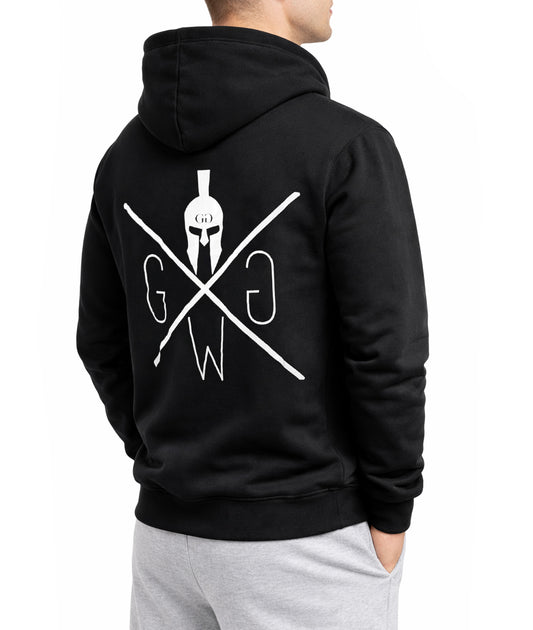 Schwarzer Gym Generation Herren Hoodie mit großem Rückenlogo, Rückansicht, Fitness Hoodie für Krafttraining und Streetwear