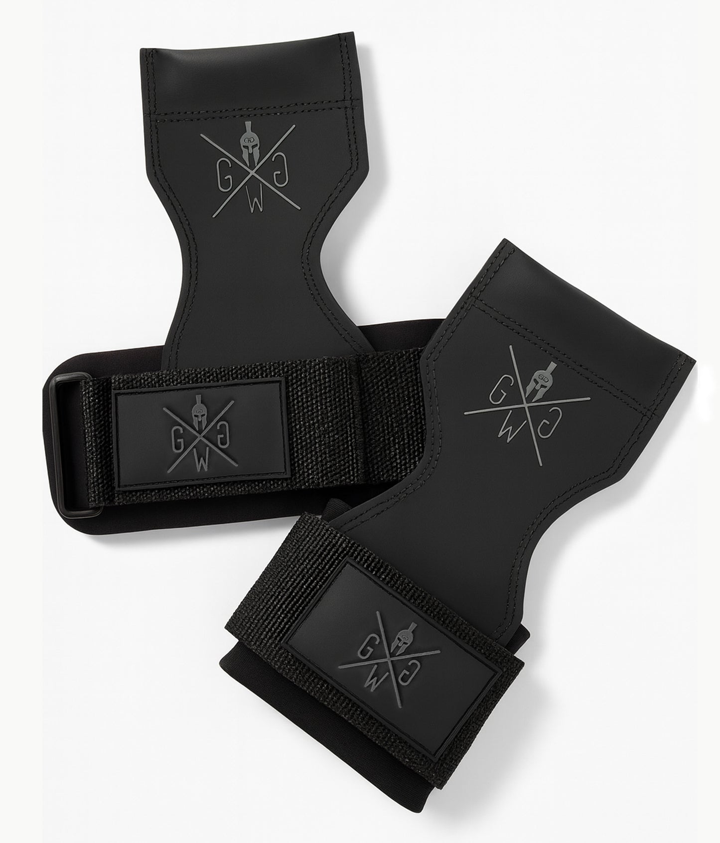 Gym Generation Lifting Grips – rutschfeste Zughilfen mit Polymer Grip Pad und Neopren Wrist Support, Flatlay-Ansicht für Krafttraining, Deadlifts, Latzug und Klimmzugübungen.