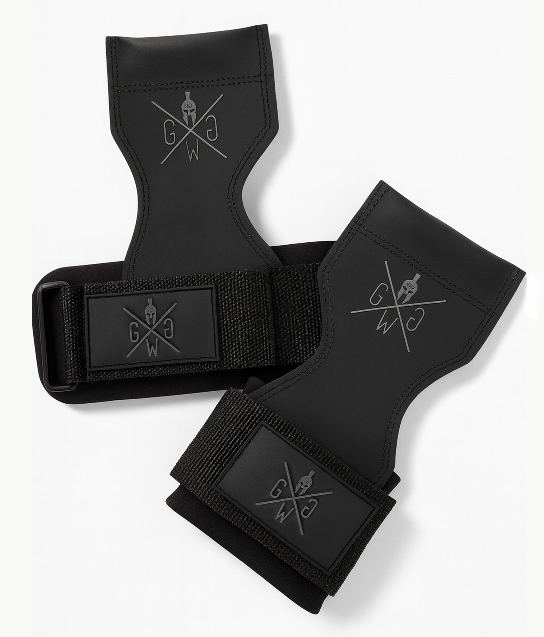 Gym Generation Lifting Grips – rutschfeste Zughilfen mit Polymer Grip Pad und Neopren Wrist Support, Flatlay-Ansicht für Krafttraining, Deadlifts, Latzug und Klimmzugübungen.
