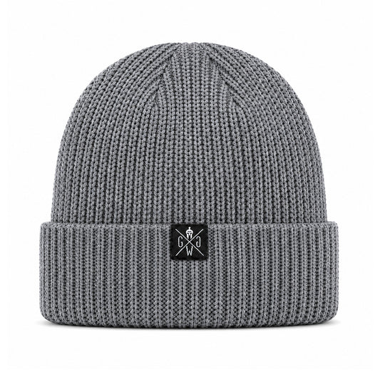 Gym Mütze Grau von Gym Generation – Winter Beanie aus recyceltem Polyester mit Rippenstrick und Umschlag
