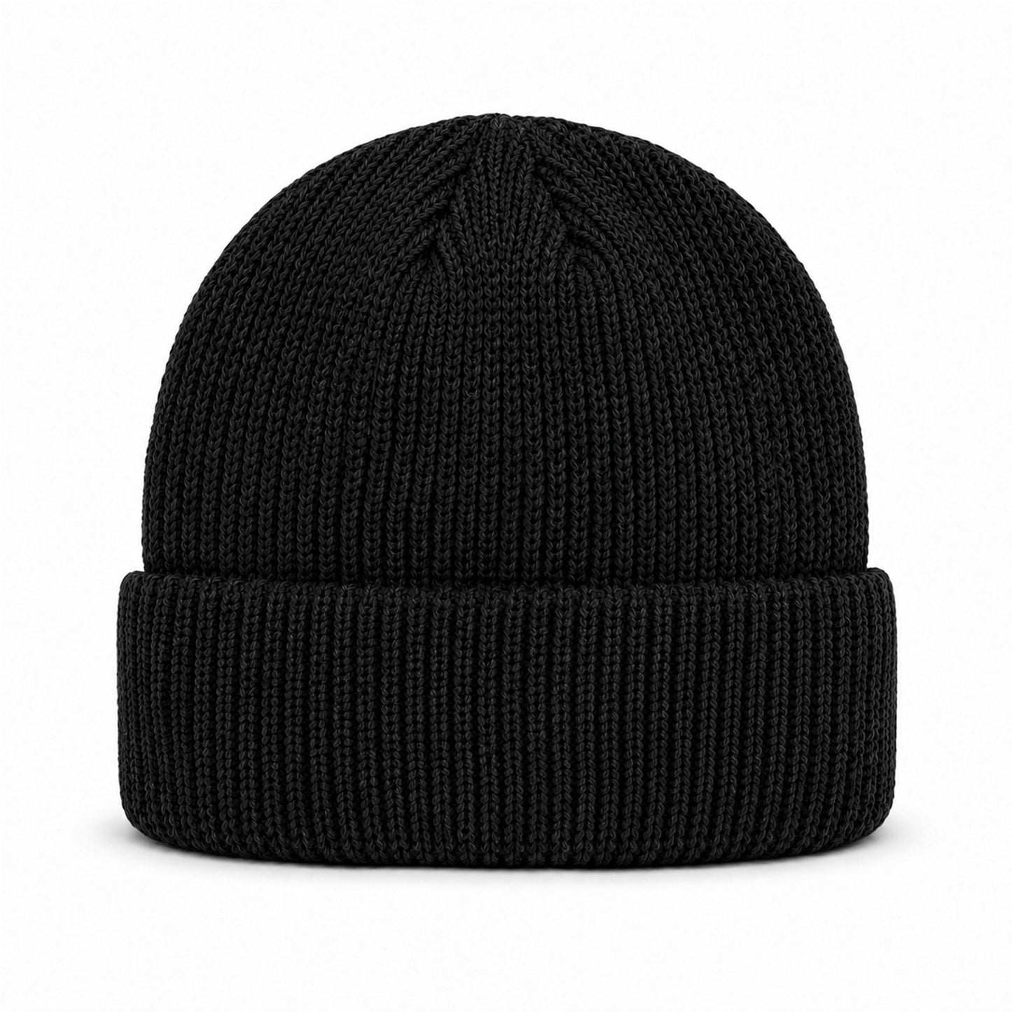Strickmütze in Schwarz von hinten – Rückansicht der Beanie Atlantic von Gym Generation aus grobem Rippstrick mit breitem Umschlag, ohne Logo