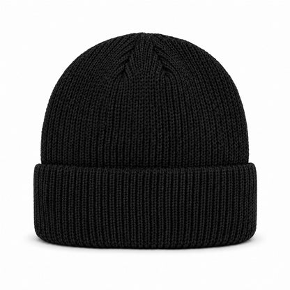 Strickmütze in Schwarz von hinten – Rückansicht der Beanie Atlantic von Gym Generation aus grobem Rippstrick mit breitem Umschlag, ohne Logo