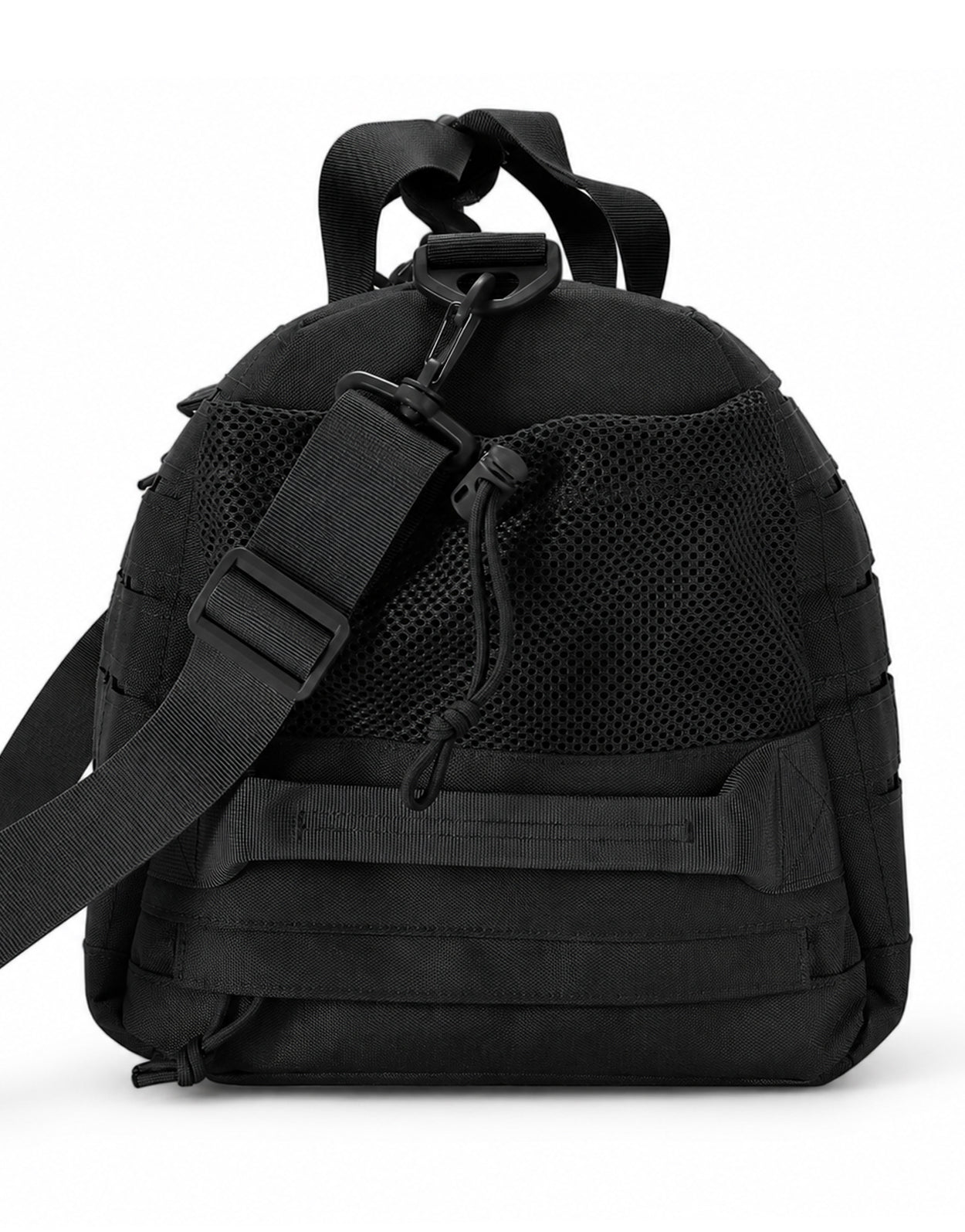 Schwarze Gym Generation Sporttasche Maverick mit Mesh-Seitenfach, verstellbarem Schultergurt und taktischem Gym-Bag-Design