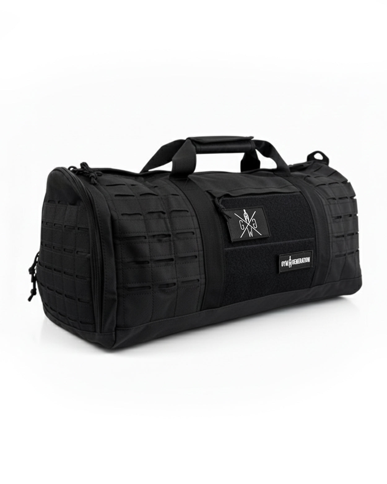 Gym Sporttasche Schwarz – Funktionale und stylische Fitnesstasche mit großem Hauptfach, robustem Material und personalisierbarer Klettfläche, ideal für Fitness und Reisen.