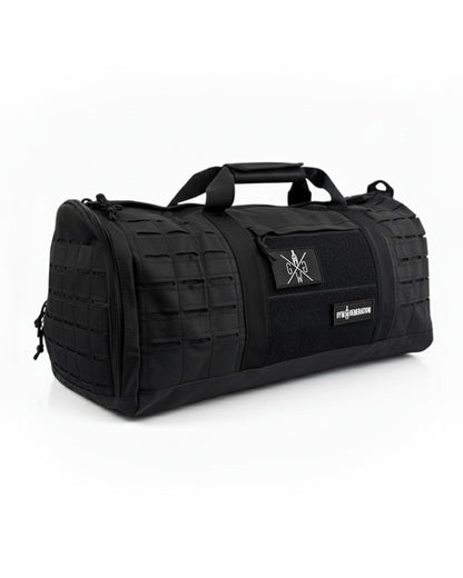 Gym Sporttasche Schwarz – Funktionale und stylische Fitnesstasche mit großem Hauptfach, robustem Material und personalisierbarer Klettfläche, ideal für Fitness und Reisen.