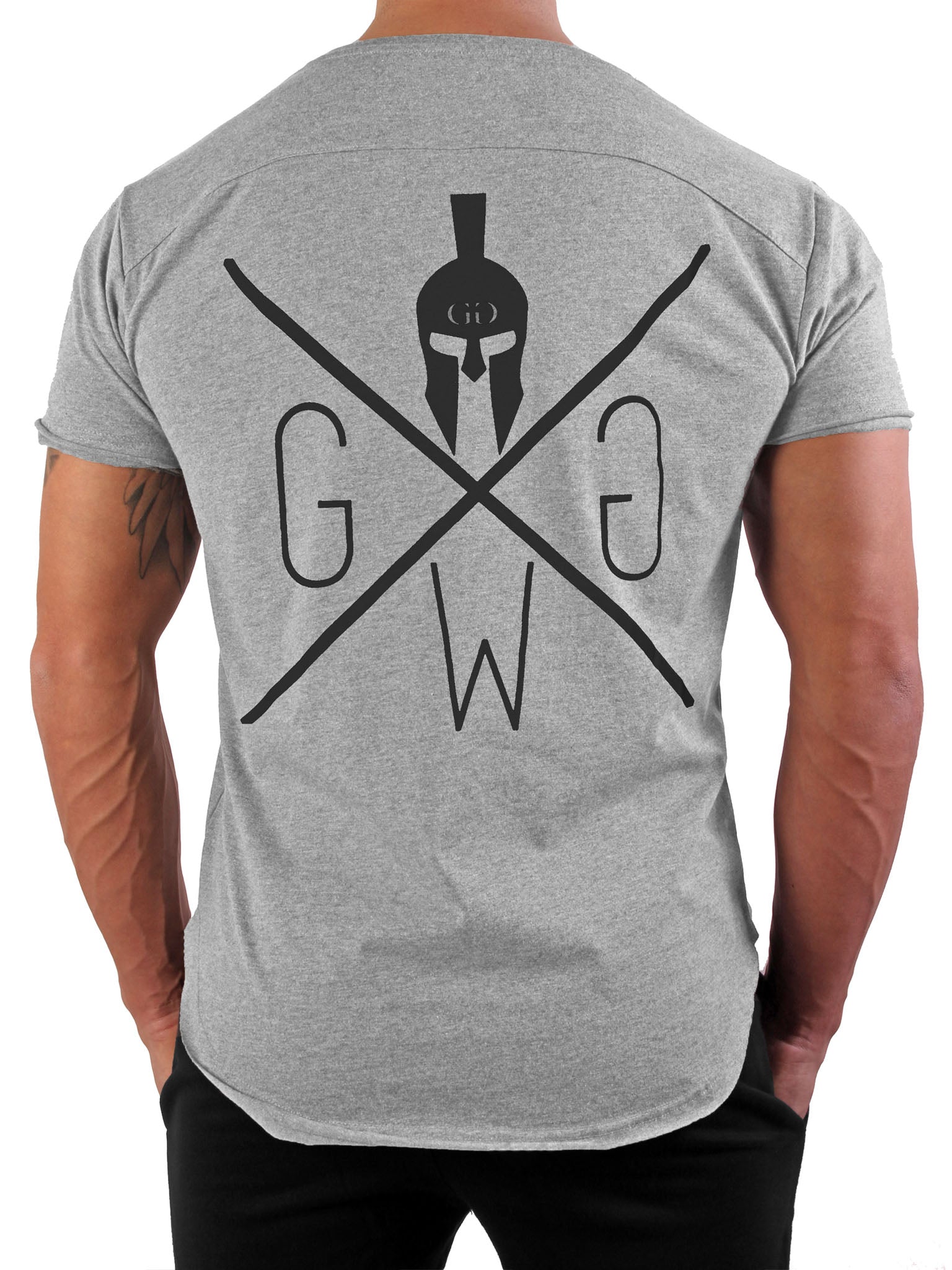 Gym T-Shirt Herren Grau von Gym Generation – Atmungsaktives und stylisches Shirt mit gerollten Ärmeln und abgerundetem Saum, ideal für Training und Freizeit.