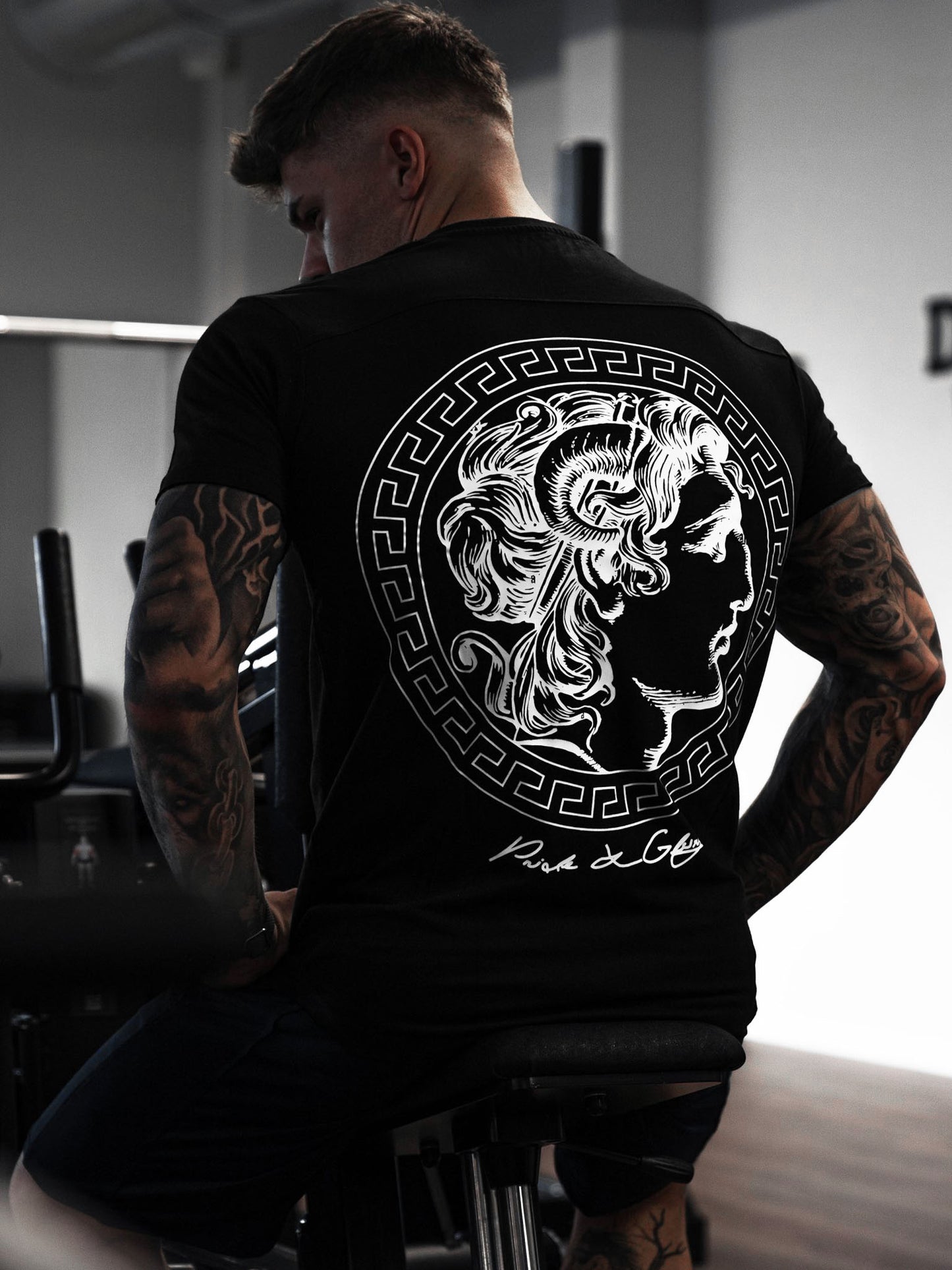 Alexander der Große Fitness T-Shirt – Sportliches Gym Shirt für Herren mit auffälligem Backprint und antiker Symbolik, perfekt für Workouts und Streetwear.