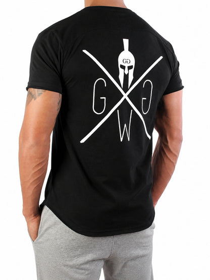 Schwarzes Gym T-Shirt für Herren von Gym Generation mit grossem weissem Gym Generation Rückenprint im Studio