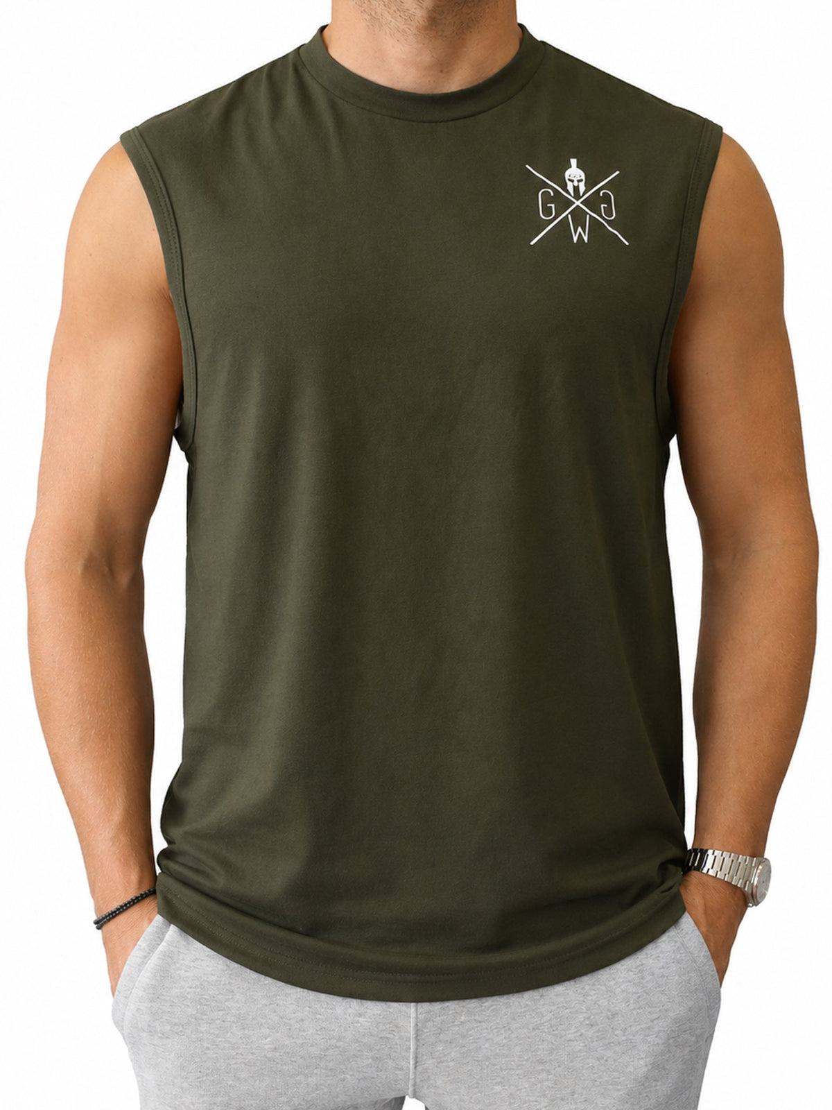 Olives Gym Tank Top Herren ärmellos mit weissem Gym Generation Brustlogo