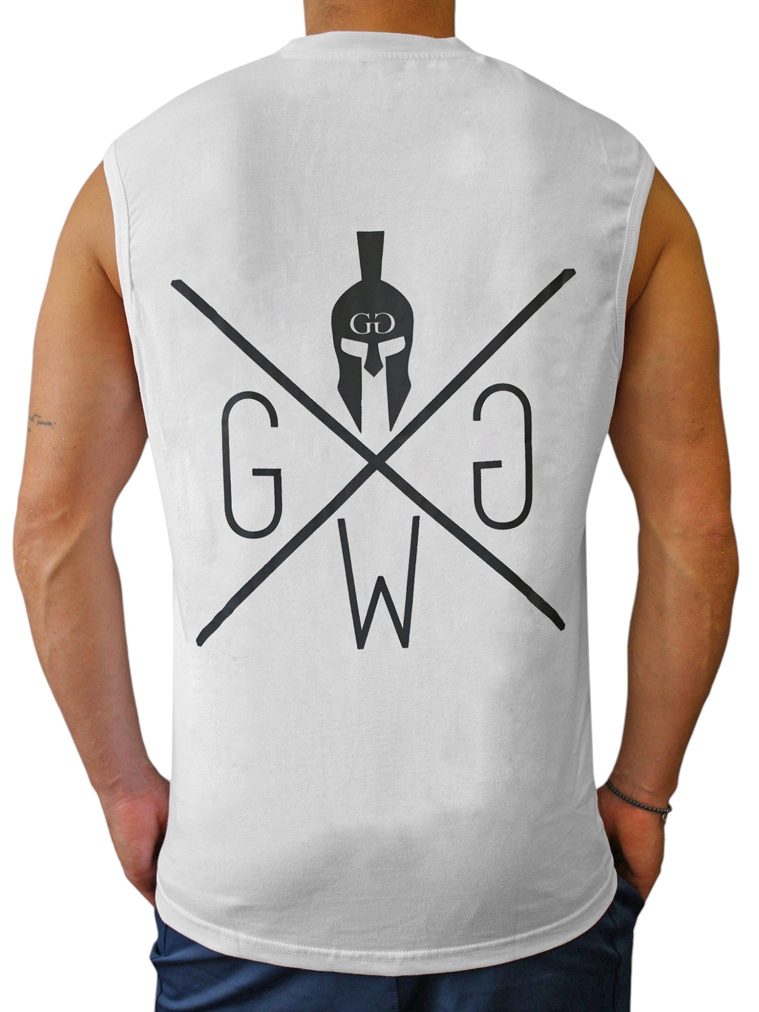 Herren Fitness Tank Top Weiß – Sportliches und leichtes Gym Tank von Gym Generation, ideal für Krafttraining, Cardio und athletischen Lifestyle.