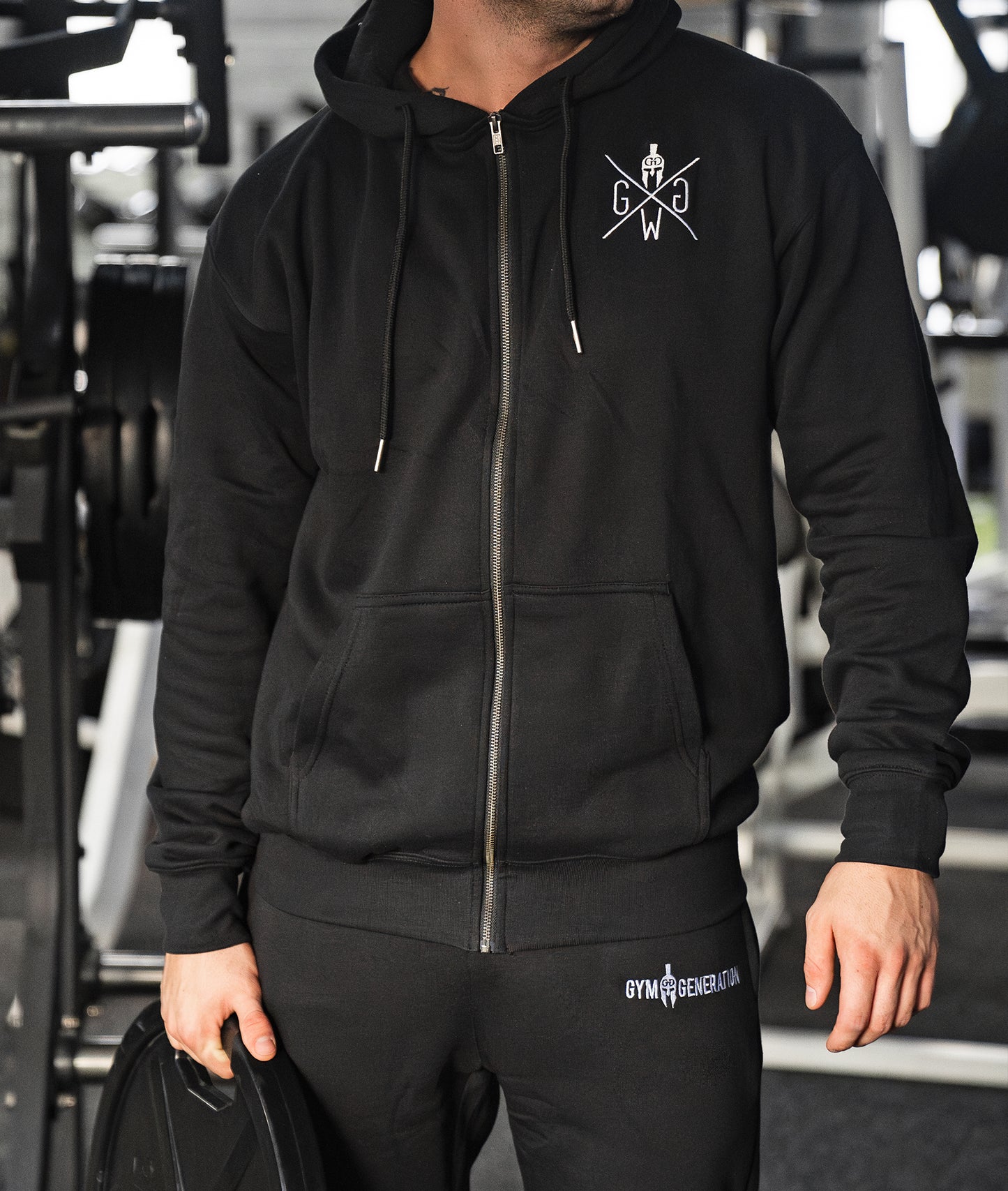 Gym Hoodie "Essential" with Zip - Black