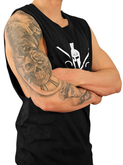 Schwarzes Drop Arm Tank Top – maximaler Style und Bewegungsfreiheit im Gym.
