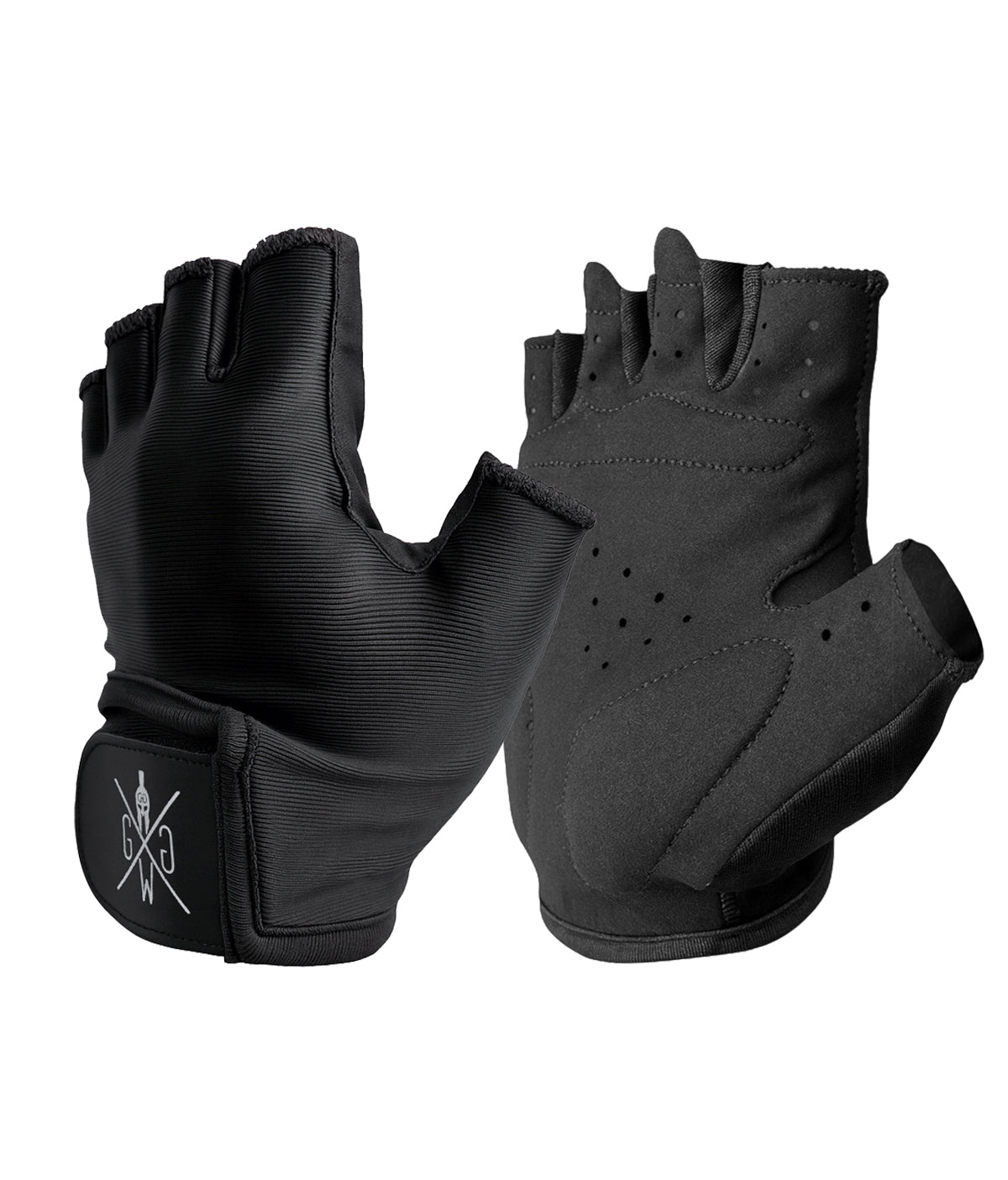 Schwarze Fitnesshandschuhe halbfinger mit Logo, Klettverschluss, gepolsterter Handfläche und Belüftung für Training, Gym, Gewichtheben