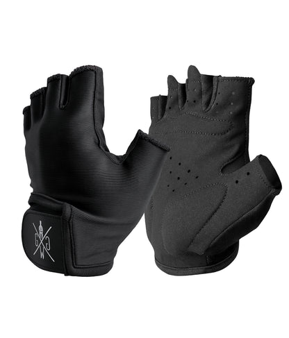 Schwarze Fitnesshandschuhe halbfinger mit Logo, Klettverschluss, gepolsterter Handfläche und Belüftung für Training, Gym, Gewichtheben