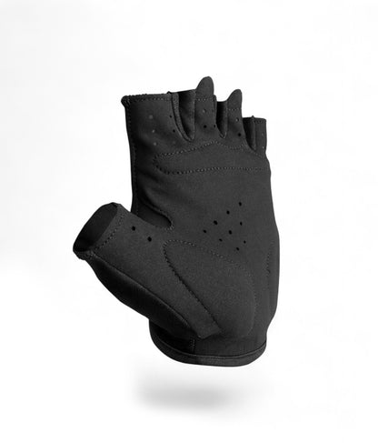 Schwarzer Trainingshandschuh halbfinger mit Logo, Grip, Schutz und Klettverschluss für Fitness, Gym und Gewichtheben