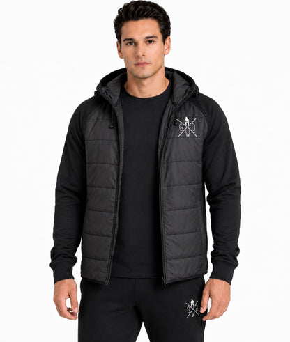 Offene Gym Generation Hybrid Trainingsjacke für Herren mit Kapuze, Reissverschluss und All-Black-Look für Sport und Alltag