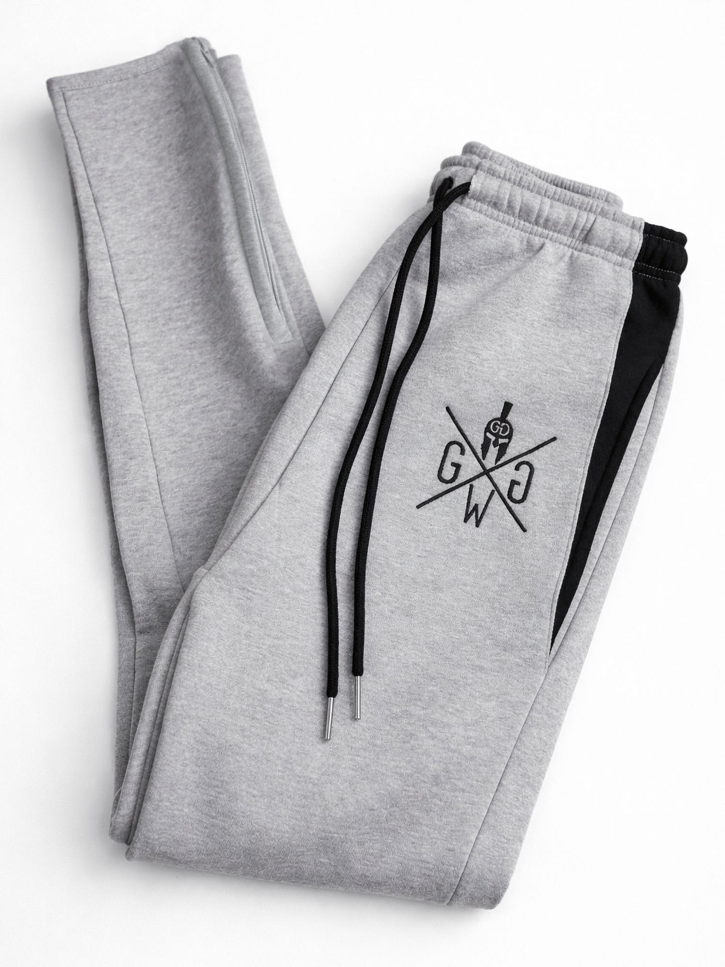 Graue Herren Jogginghose von Gym Generation als Flatlay mit elastischem Bund, Kordelzug und sportlichem Schnitt