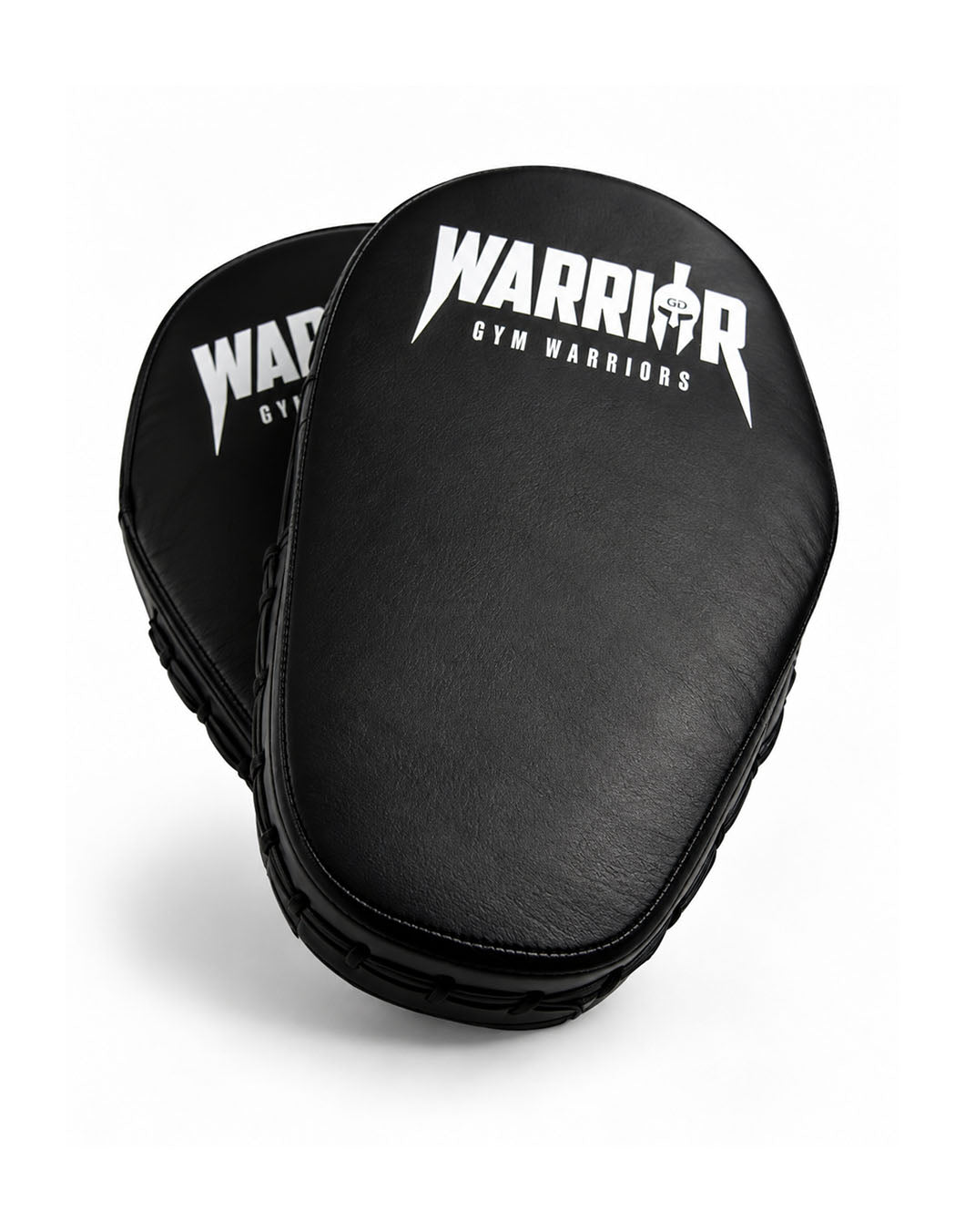 Coppia di colpitori in pelle bovina nera, superfici bombate con logo Warrior bianco – Gym Generation