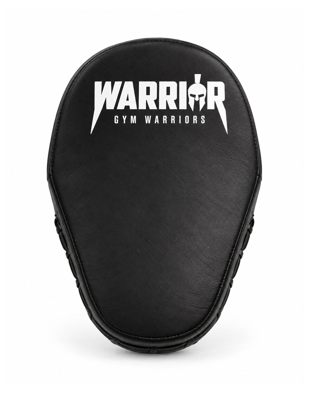 Colpitore visto di fronte, superficie di colpo bombata in pelle bovina con logo Warrior bianco – Gym Generation