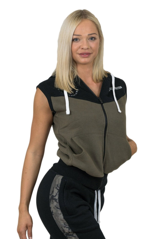 Ladies Sleeveless Hoodie - Black / Cypres