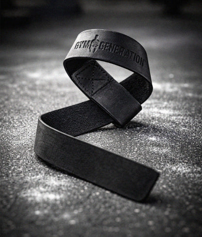 Leder Zughilfe schwarz Gym Generation im Gym – hochwertige Lifting Strap für mehr Griffkraft bei Kreuzheben, Klimmzügen und schwerem Krafttraining
