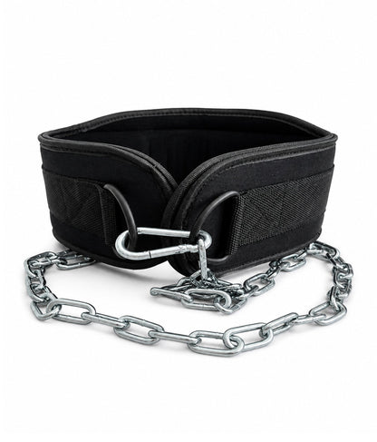 Gym Generation Dip Gürtel Rückseite mit zwei Karabinern, stabilen D-Ringen und Metallkette für Krafttraining mit Zusatzgewicht