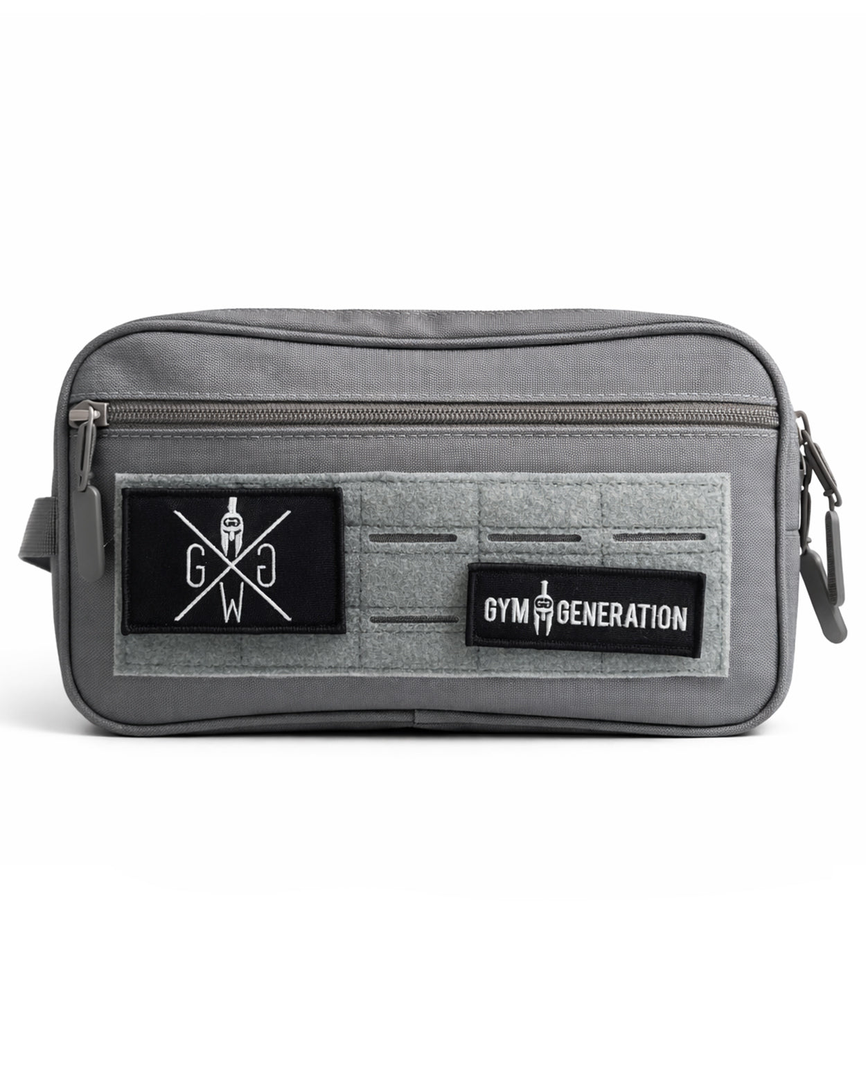 Kulturbeutel Grau Gym Generation mit Klett-Patch – personalisierbares Necessaire für Fitness und Alltag