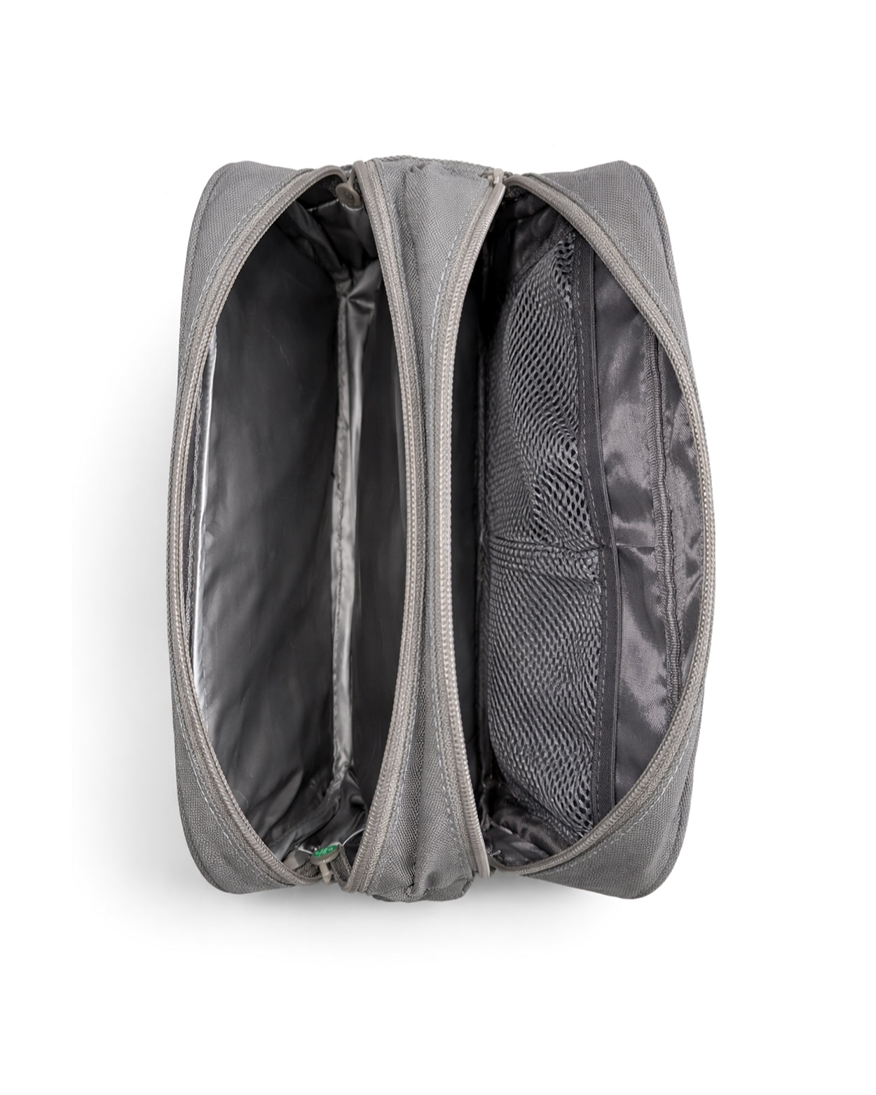 Necessaire Grau mit Innenfächern und Netzstruktur – organisierter Kulturbeutel für Kosmetik und Pflegeprodukte