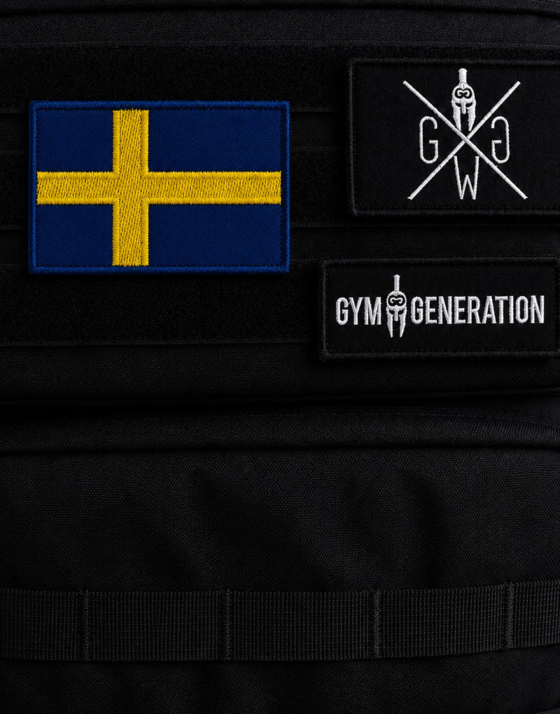 Schweden Flagge Patch mit Klett auf schwarzem Gym Rucksack