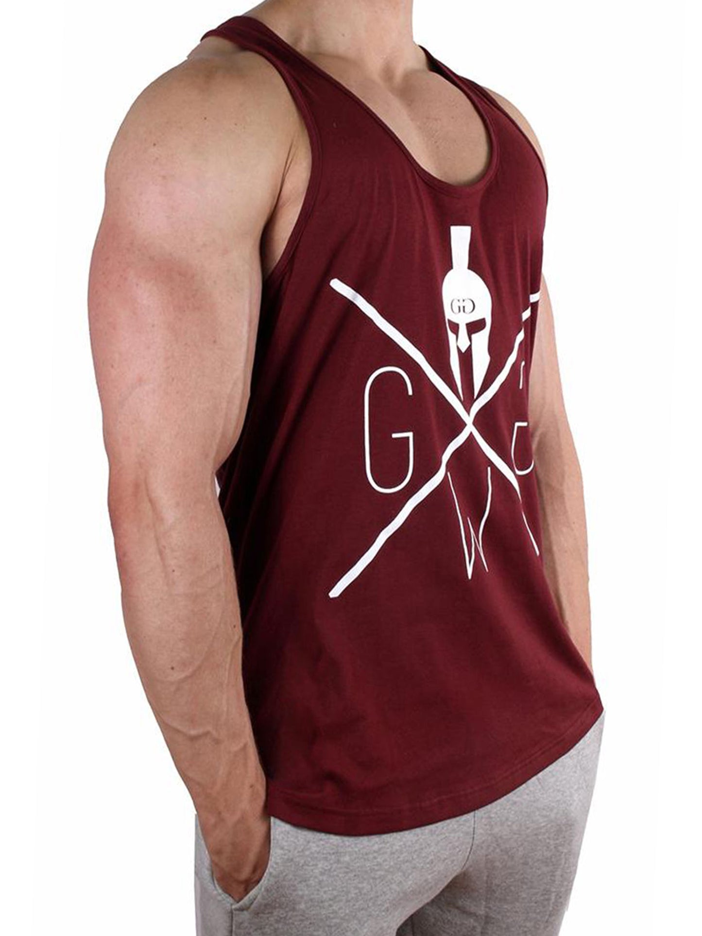 Herren Streinger Tank Top in Bordeaux Rot von Gym Generation