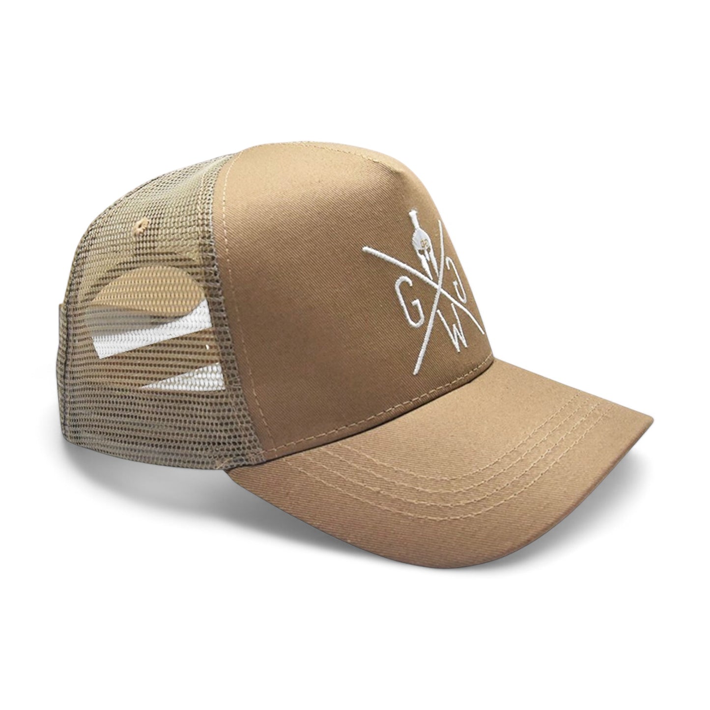 Herren Trucker Cap Off White – funktionales und stylisches Cap mit eingesticktem Logo und individuell einstellbarem Snapback-Verschluss, perfekt für jede Gelegenheit.