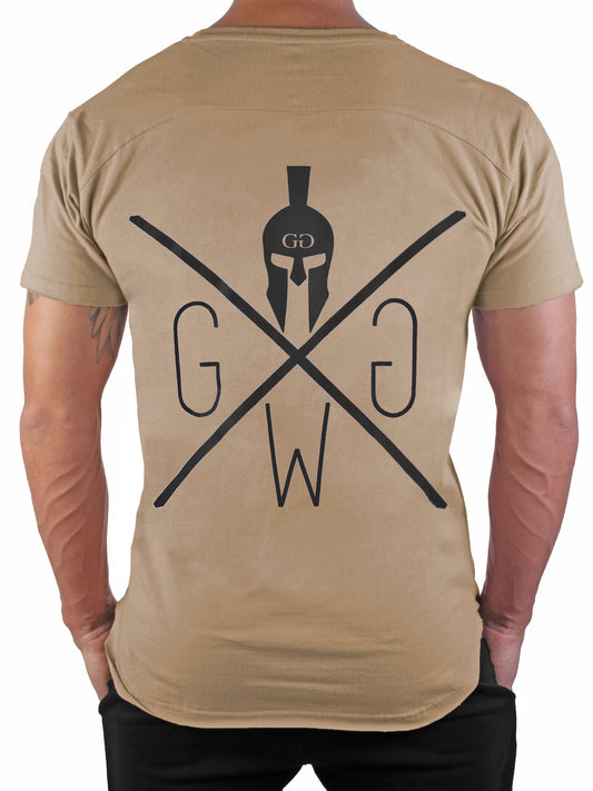 Herren Gym T-Shirt in Off White von Gym Generation mit markantem Spartaner-Logo, ideal für stilvolle Workouts.