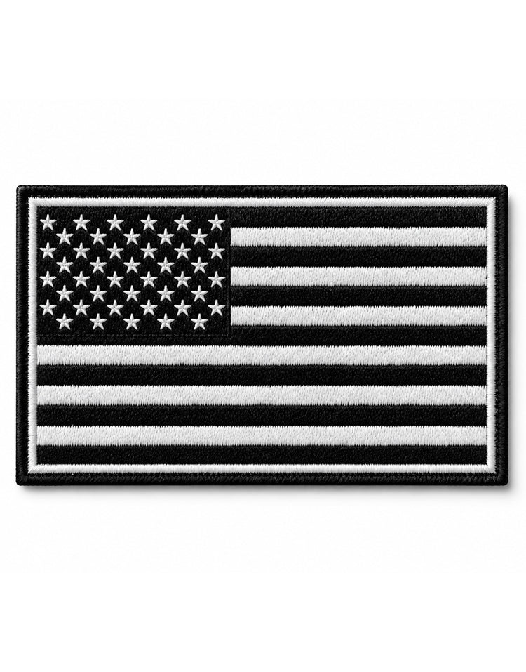 USA Flagge Patch in Schwarz-Weiss – gesticktes Monochrom-Design mit Klettverschluss für Rucksack, Jacke und Tactical Gear.