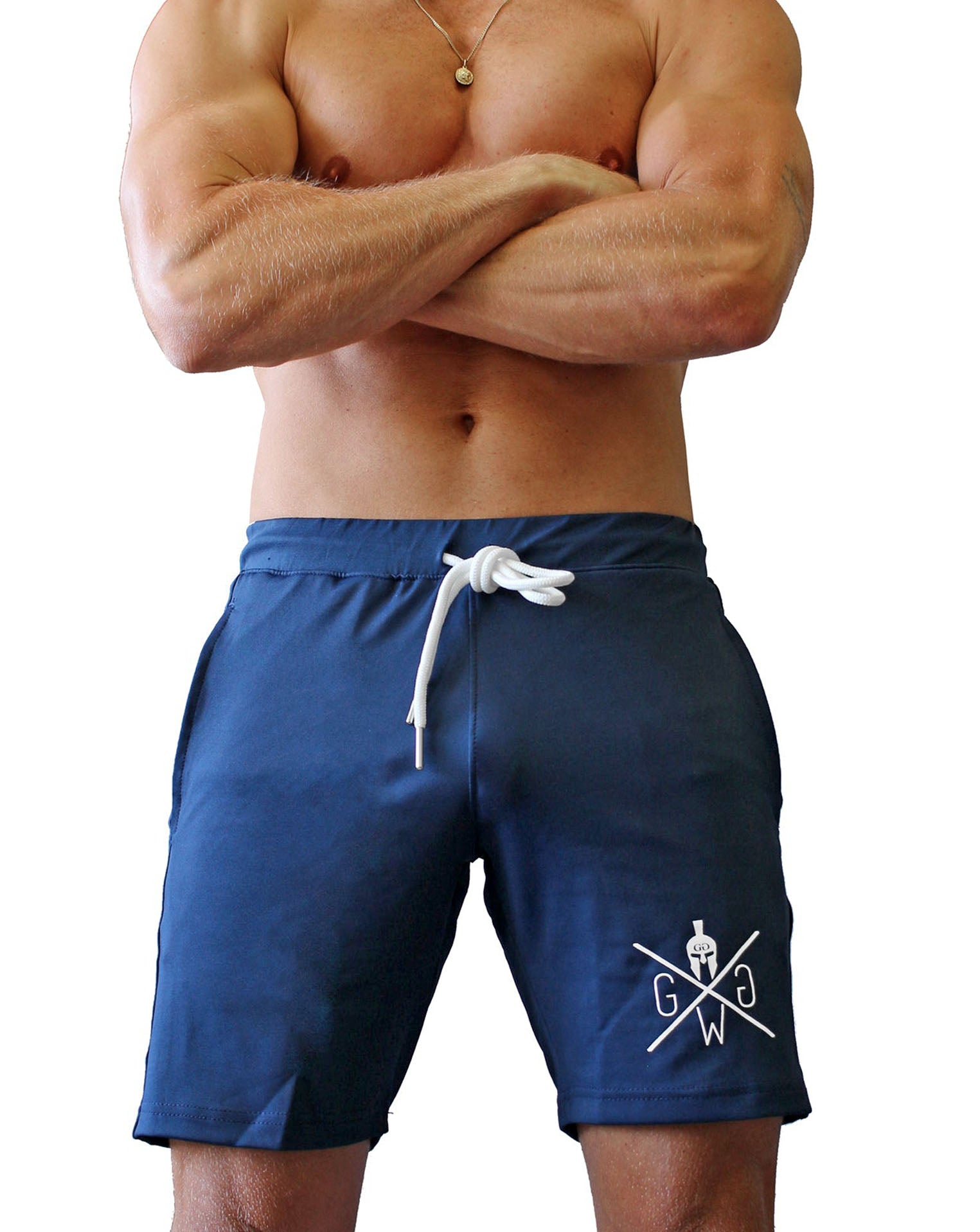 Hochwertige Night Blue Fitness Shorts für Herren, verstellbarer Kordelzug und bequeme Passform, von Gym Generation.