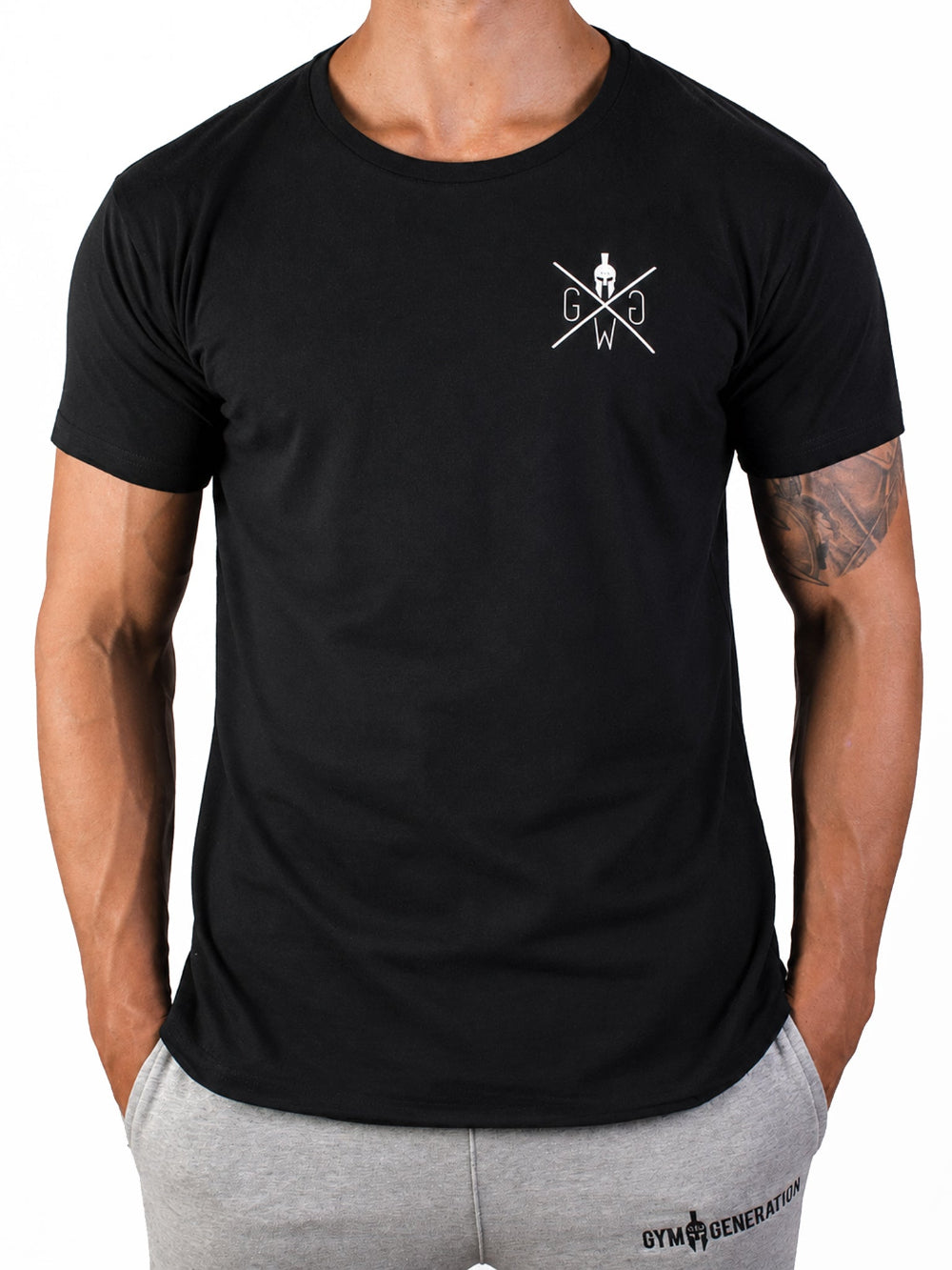 Schwarzes Valhalla Gym T-Shirt für Herren von Gym Generation mit weissem Warrior Brustlogo und Athletic Fit