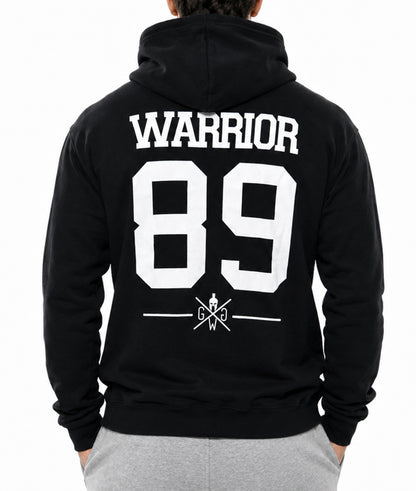 Warrior 89 Hoodie Herren Schwarz von hinten mit grosser weisser 89 und Schriftzug im College-Stil