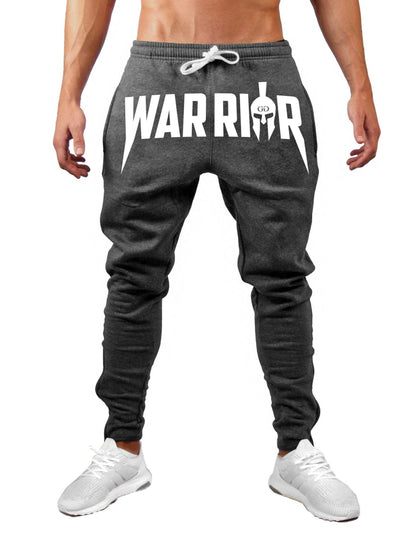 Stylische Gym Generation Herren Gym Hose in Dunkelgrau mit weißem 'Warrior' Aufdruck für Workouts