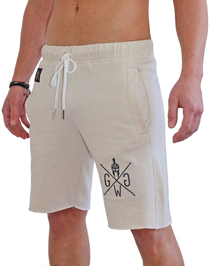 Modebewusste und funktionale Off White Herren Fitness Shorts von Gym Generation, perfekt für Sport und Freizeit.