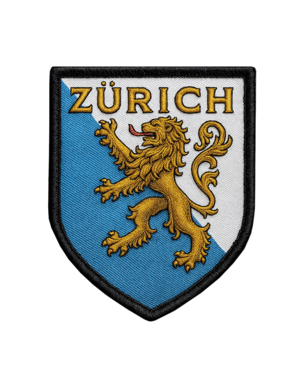 Zürich Wappen Patch mit goldenem Löwen – gesticktes Emblem in Blau und Weiß, Klettverschluss Aufnäher für Rucksack, Jacke oder Tactical Gear