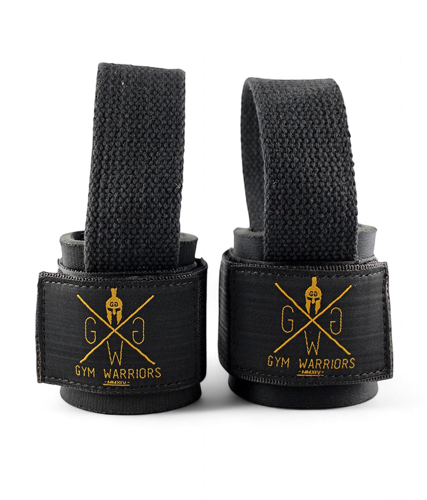 Gym Warriors Lifting Straps für Gym und Bodybuilding - Schwarze Zughilfen zur Unterstützung beim Kraftsport