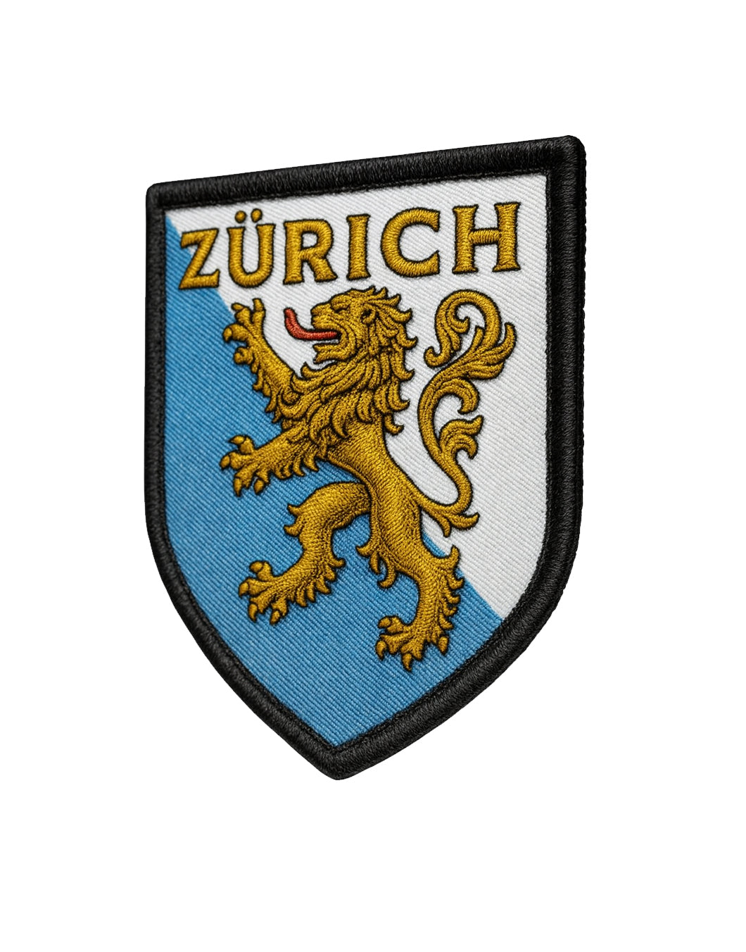 Zürich Löwen Wappen Aufnäher – hochwertiger Stickpatch in Blau und Weiß mit goldener Löwenfigur, Klett-Rückseite für Rucksack, Jacke oder Tactical Gear.